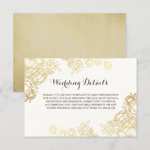 Elegante goldene Vintage-Blumen-Hochzeitsdetails Einladung