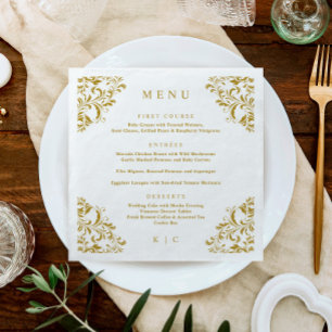 Elegante goldene Vintage-Klassiker-Hochzeitsmenü Serviette