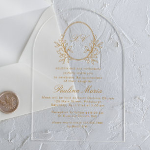 Elegante Goldene Wappen Formelle Quinceañera Acryleinladungen