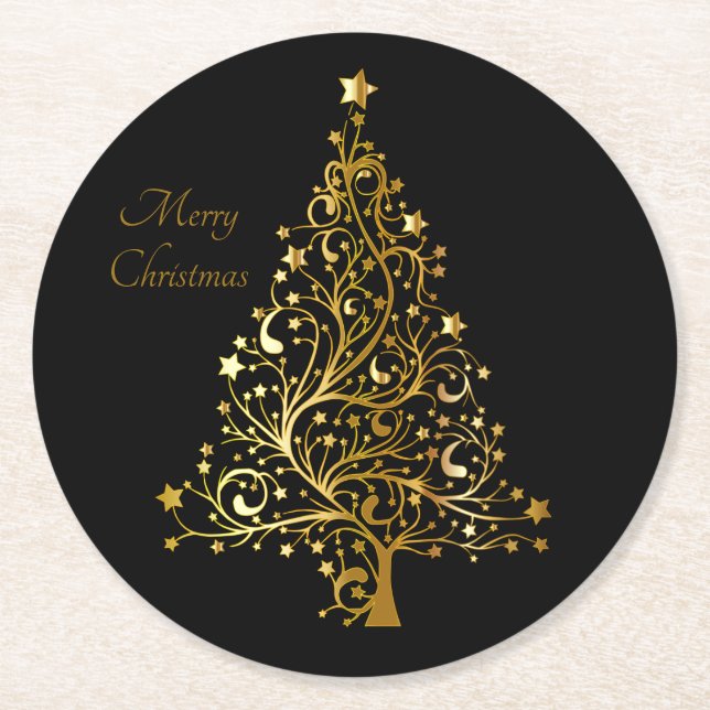 Elegante Goldene Weihnachtsbaum Festival Modern Ar Runder Pappuntersetzer (Vorderseite)