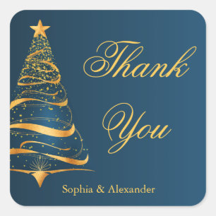 Elegante goldene Weihnachtsbaum-Hochzeit Danke Quadratischer Aufkleber