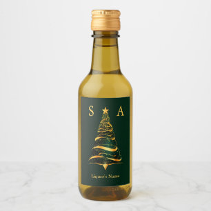 Elegante goldene Weihnachtsbaum-Monogramm-Hochzeit Weinetikett
