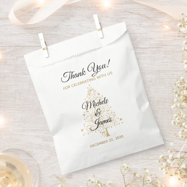 Elegante Goldene Weihnachtsbaum Winterhochzeit Geschenktütchen (Ausgeschnitten)