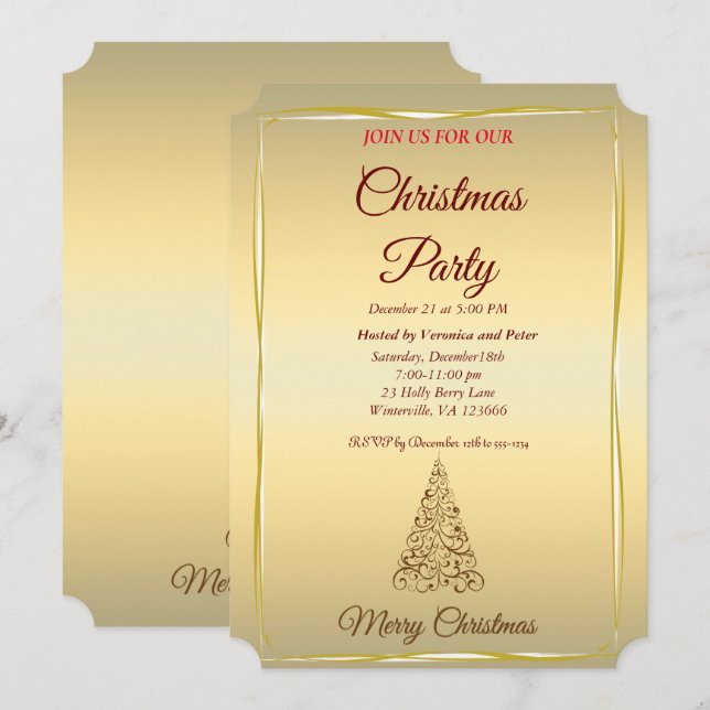 Elegante goldene Weihnachtseinladung Einladung (Vorne/Hinten)