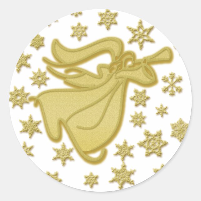 Elegante goldene Weihnachtsengel-Grüße Wünsche Runder Aufkleber (Vorderseite)
