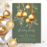 Elegante Goldene Weihnachtsfeier Einladung<br><div class="desc">Diese elegante Weihnachtsfeier-Einladung enthält eine Gruppe goldener Weihnachtsschmuck-Sets auf grünem Hintergrund. Die Einladung ist ideal,  um Ihre Freunde und Familie zu einer festlichen Ansammlung einzuladen. Das Gesamtdesign ist festlich und raffiniert,  und die Einladung wird Ihre Gäste begeistern.</div>