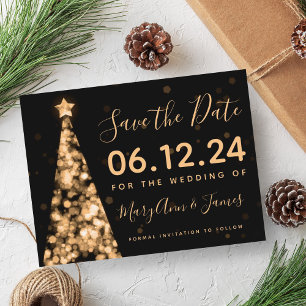 Elegante goldene Weihnachtsfeiern retten das Datum Ankündigungspostkarte