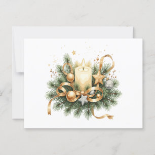 Elegante goldene Weihnachtskerze & Kiefernstücke z Postkarte
