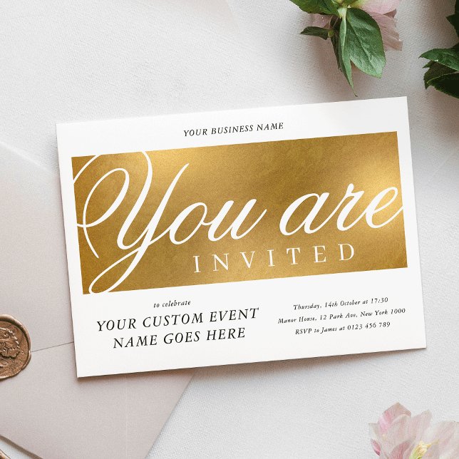 Elegante Goldene Wohltätigkeit Gala Abendessen Bus Einladung (Elegant Gold Annual Charity Gala Dinner Business Invitation)