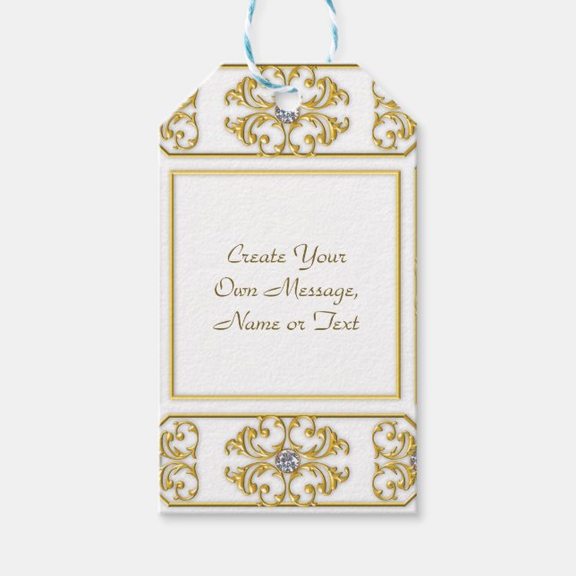 Elegante goldene Ziergrenze mit Diamantakzent Geschenkanhänger (Vorderseite)