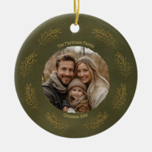 Elegante goldene Zweige Familienfoto Weihnachten Keramik Ornament