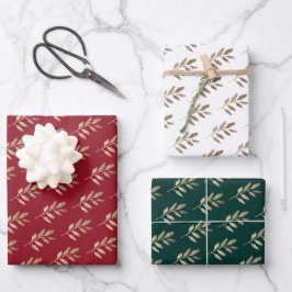 Elegante Goldene Zweigstelle Rot und Grün Weihnach Geschenkpapier Set