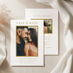 Elegante Goldene Zweiseitige Foto-Hochzeit Save The Date