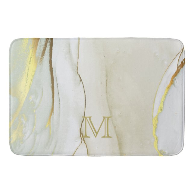 Elegante Goldfarben, Abstraktes Muster, Monogramm- Badematte (Vorderseite)