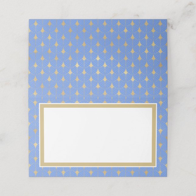 Elegante Goldfarbene Art Deco Muster Hochzeit Platzkarte (Außenseite Aufgefaltet)