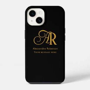 Elegante goldfarbene Monogramm & Name iPhone 14 Hülle