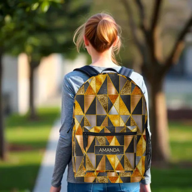 Elegante goldfarbene, silberfarbene geometrische D Bedruckter Rucksack (Von Creator hochgeladen)