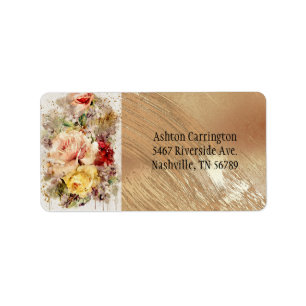Elegante Goldflorale Wasserfarbe Abstrakte Hochzei Adressaufkleber