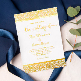 Elegante Goldfoil Damask White Wedding Folieneinladung