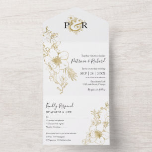 Elegante Goldfoil-Monogramm-Hochzeit All In One Einladung