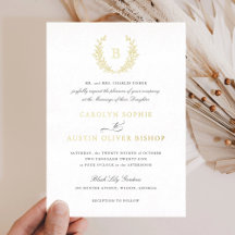 Elegante Goldfoil Wappen Leaf Monogram Wedding