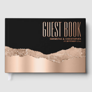 Elegante Goldfolie aus schwarzer Rose Glitzer Stre Gästebuch