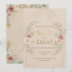 Elegante Goldfolie-Blumen-Hochzeitseinladung Einladung