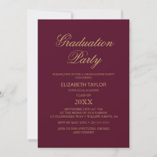 Elegante Goldfolie   Burgunder Abschlussparty  Einladung