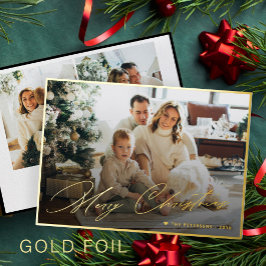 Elegante Goldfolie Frohe Weihnachtsschrift 3 Foto Folien Feiertagskarte
