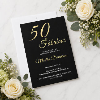 Elegante Goldfolie Fünfzig und Fabulous 50. Geburt Folieneinladung