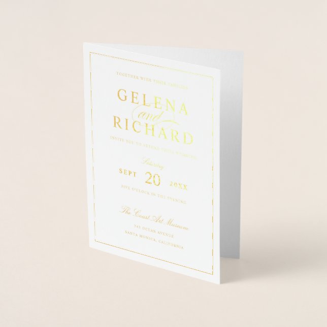 Elegante Goldfolie geklappt Hochzeit Einladung (Vorderseite)