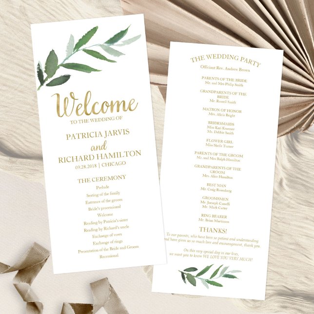 Elegante Goldfolie-Grün-Hochzeitsprogramme Programm (Von Creator hochgeladen)