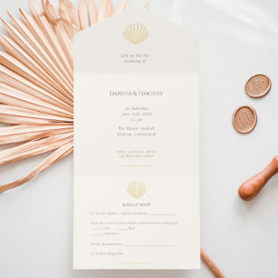 Elegante Goldfolie-Muschel-Hochzeit All-in-One-Einladung