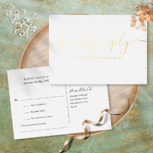 Elegante Goldfolie-Script-Hochzeits-RSVP-Postkarte Folieneinladung