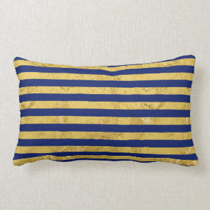 Elegante Goldfolie und blauer Streifen-Muster Lendenkissen
