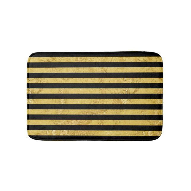 Elegante Goldfolie und schwarzes Streifen-Muster Badematte (Vorderseite)