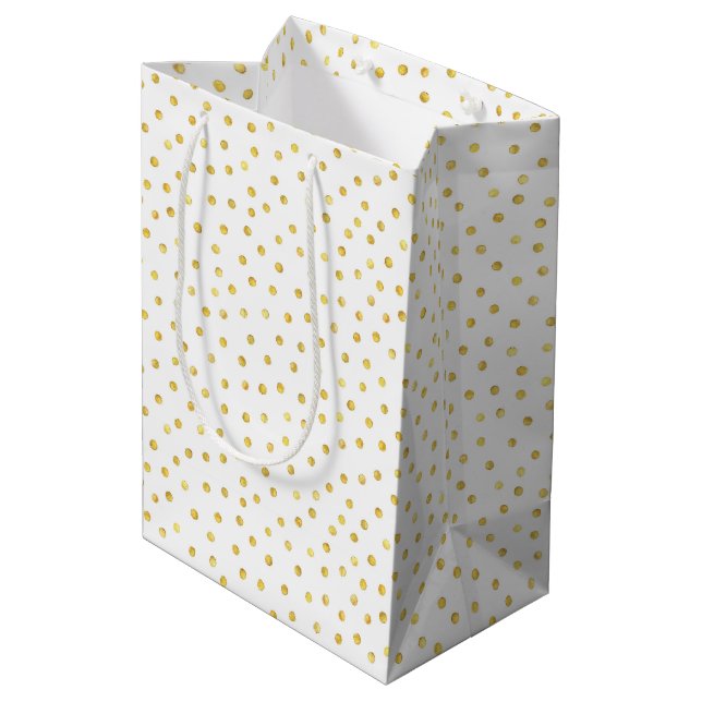 Elegante Goldfolieconfetti-Punkte Mittlere Geschenktüte (Rückseite Schrägansicht)