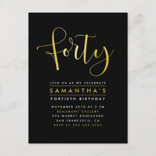 Elegante Goldfolien-40. Geburtstags-Party Einladungspostkarte
