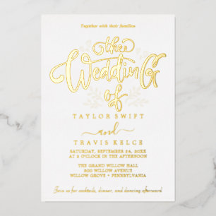 Elegante Goldfolien-Kalligrafie-Hochzeit  Folieneinladung