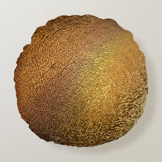 Elegante goldgelbe Ledertextur Rundes Kissen (Vorderseite)