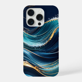 Elegante goldgeprägte Ozeanwellen iPhone 15 Pro Hülle