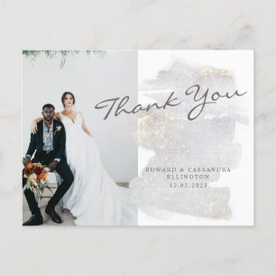 Elegante goldgetönte silbergraue Hochzeits-Dankesk Postkarte