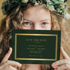 Elegante goldgrüne, einfache Typografie-Hochzeit Save The Date