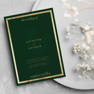 Elegante goldgrüne Monogramm-Hochzeiten Einladung