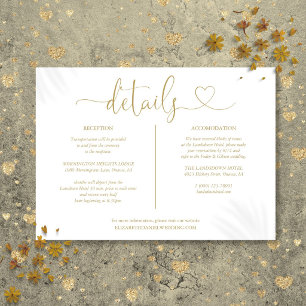 Elegante Goldherz-Schrift-Hochzeits-Detailkarte Einladung