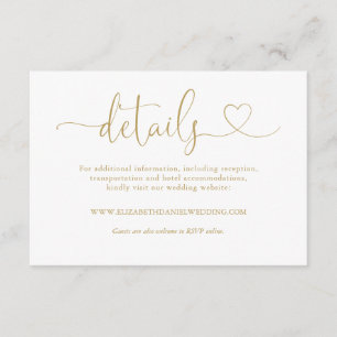 Elegante Goldherz-Schrift Hochzeitsdetails Begleitkarte
