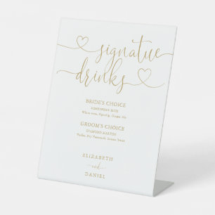 Elegante Goldherz-Schrift Hochzeitssignaturgetränk Sockelschild