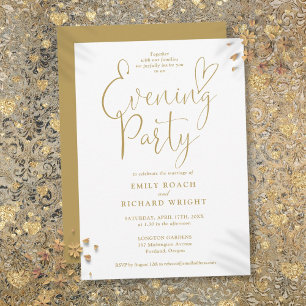 Elegante Goldherz-Schriftzug Hochzeitsabendparty Einladung