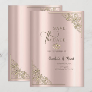 Elegante Goldherzen Roségoldene Hochzeit Save The Date