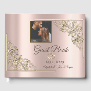 Elegante Goldherzen Rosen Gold Foto Gästebuch